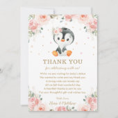 Blush Pink Floral Penguin Baby shower Birthday  Bedankkaart (Voorkant)