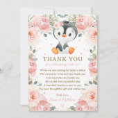 Blush Pink Floral Penguin Baby shower Verjaardag Bedankkaart (Voorkant)