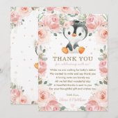 Blush Pink Floral Penguin Baby shower Verjaardag Bedankkaart (Voorkant / Achterkant)
