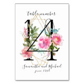 Blush Pink Floral Peony Gold Table Number 14 Sign Kaart (Voorkant)