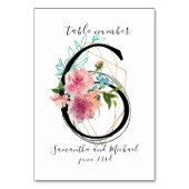Blush Pink Floral Peony Gold Table Number 6 Teken Kaart (Achterkant)