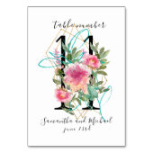 Blush Pink Floral Peony Gold Table Nummer 11 Teken Kaart (Achterkant)
