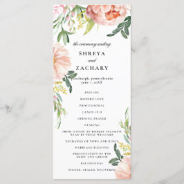 Blush Pink Floral Peony huwelijksceremonie program Programmakaart