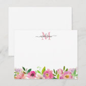 Blush Pink Floral Peony Pastel Feminine Monogram Notitiekaartje (Voorkant / Achterkant)