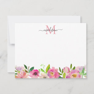 Blush Pink Floral Peony Pastel Feminine Monogram Notitiekaartje