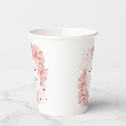 Blush Pink Floral Personalized Weddenschap Papieren Bekers (Links)