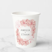 Blush Pink Floral Personalized Weddenschap Papieren Bekers (Voorkant)