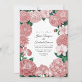 Blush Pink Floral Photo and QR Code Wedding Kaart (Voorkant)