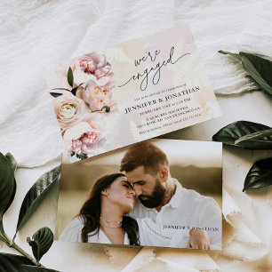 Blush Pink Floral Photo Engagement Party Kaart
