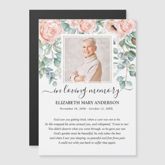 Blush Pink Floral Photo Funeral Prayer Card (Voorkant / Achterkant)