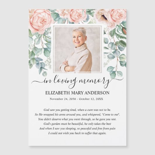 Blush Pink Floral Photo Funeral Prayer Card (Voorkant)