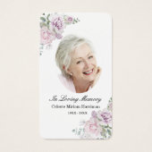 Blush Pink Floral Photo Funeral Prayer Card Visitekaartje (Voorkant)