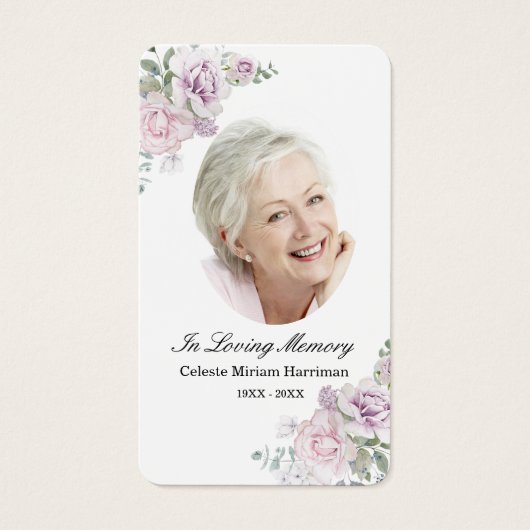 Blush Pink Floral Photo Funeral Prayer Card Visitekaartje (Voorkant)