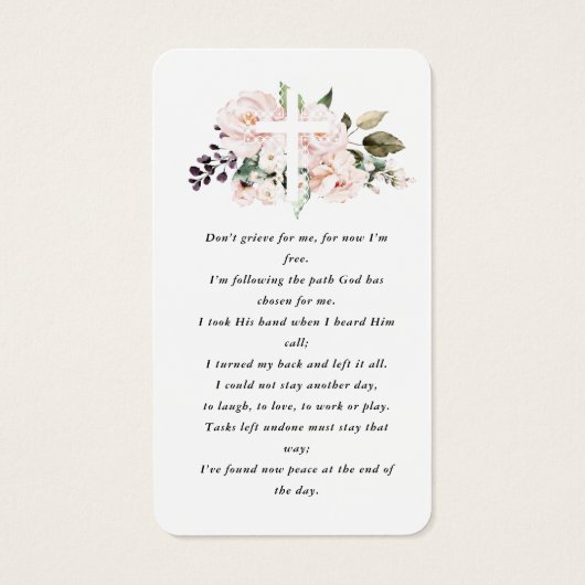 Blush Pink Floral Photo Funeral Prayer Card Visitekaartje (Achterkant)