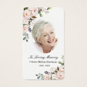 Blush Pink Floral Photo Funeral Prayer Card Visitekaartje (Voorkant)
