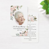 Blush Pink Floral Photo Funeral Prayer Card Visitekaartje (Bureau)