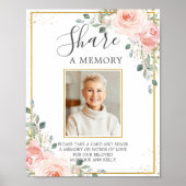 Blush Pink Floral Photo Funeral Share a Memory Poster (Voorkant)