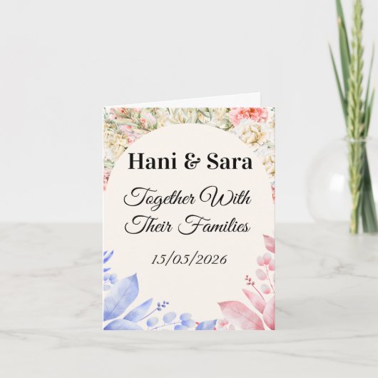 Blush Pink Floral Photo Wedding Invitation with Go Kaart (Voorkant)