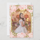 Blush Pink Floral Princess Arch Foto Quinceanera Kaart (Achterkant)