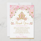 Blush Pink Floral Princess Baby shower Carriage Bedankkaart (Voorkant)