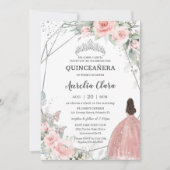 Blush Pink Floral Princess Butterflies Quinceañera Kaart (Voorkant)