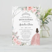 Blush Pink Floral Princess Butterflies Quinceañera Kaart (Staand voorkant)