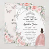 Blush Pink Floral Princess Butterflies Quinceañera Kaart (Voorkant / Achterkant)