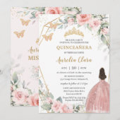 Blush Pink Floral Princess Butterflies Quinceañera Kaart (Voorkant / Achterkant)