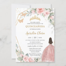 Blush Pink Floral Princess Butterflies Quinceañera