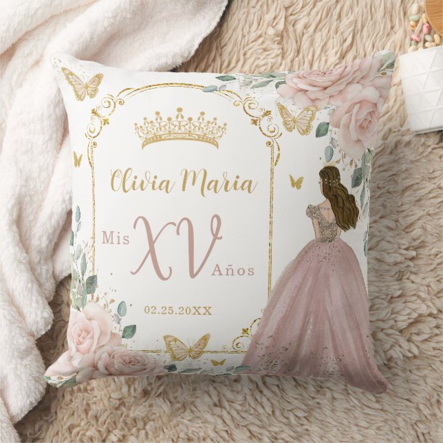 Blush Pink Floral Princess Butterflies Quinceañera Kussen (Deken)