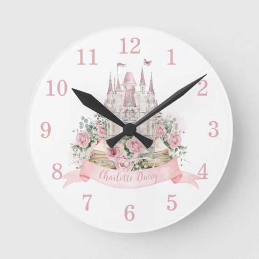 Blush Pink Floral Princess Castle Storybook Decor Ronde Klok (Voorkant)