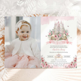 Blush Pink Floral Princess Castle Storybook Foto Kaart