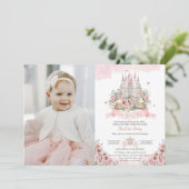 Blush Pink Floral Princess Castle Storybook Foto Kaart (Staand voorkant)