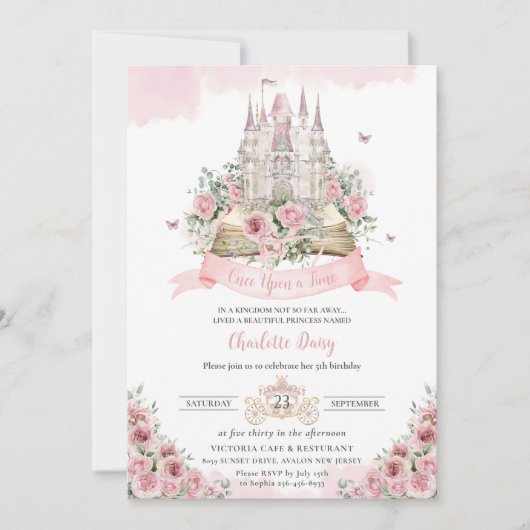 Blush Pink Floral Princess Castle Storybook Kaart (Voorkant)