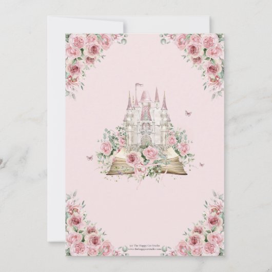 Blush Pink Floral Princess Castle Storybook Kaart (Achterkant)