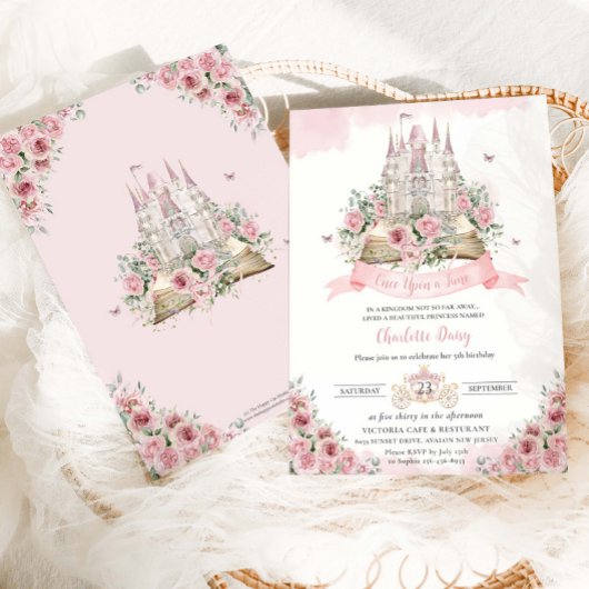 Blush Pink Floral Princess Castle Storybook Kaart