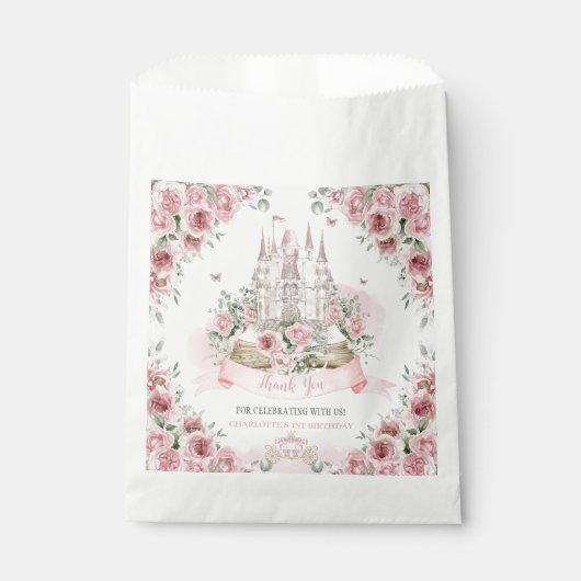 Blush Pink Floral Princess Castle Verhalenboek Bedankzakje (Voorkant)