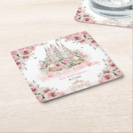 Blush Pink Floral Princess Castle Verhalenboek Kartonnen Onderzetters