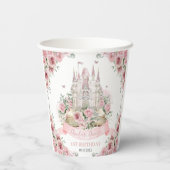 Blush Pink Floral Princess Castle Verhalenboek Papieren Bekers (Achterkant)