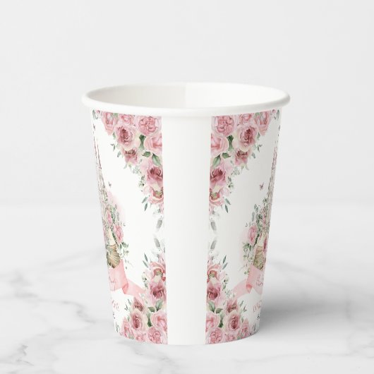 Blush Pink Floral Princess Castle Verhalenboek Papieren Bekers (Links)