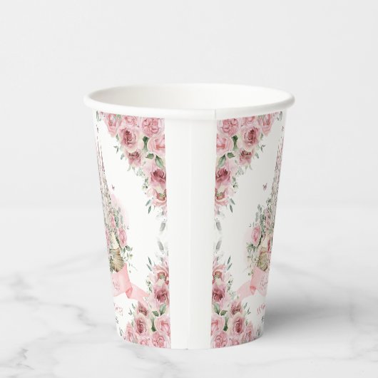 Blush Pink Floral Princess Castle Verhalenboek Papieren Bekers (Rechts)