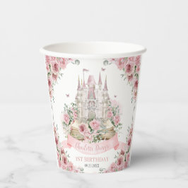 Blush Pink Floral Princess Castle Verhalenboek Papieren Bekers