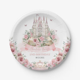 Blush Pink Floral Princess Castle Verhalenboek Papieren Bordje