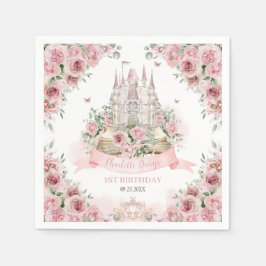 Blush Pink Floral Princess Castle Verhalenboek Servet