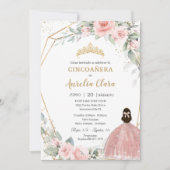 Blush Pink Floral Princess Cincoañera 5e verjaarda Kaart (Voorkant)