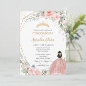 Blush Pink Floral Princess Cincoañera 5e verjaarda Kaart (Staand voorkant)