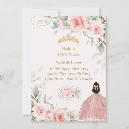 Blush Pink Floral Princess Cincoañera 5e verjaarda Kaart (Achterkant)