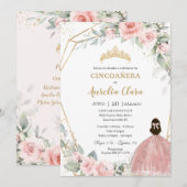 Blush Pink Floral Princess Cincoañera 5e verjaarda Kaart (Voorkant / Achterkant)