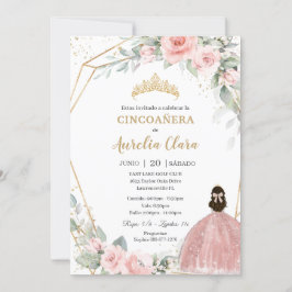 Blush Pink Floral Princess Cincoañera 5e verjaarda Kaart