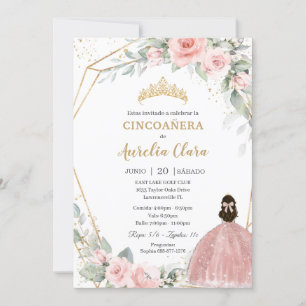 Blush Pink Floral Princess Cincoañera 5e verjaarda Kaart